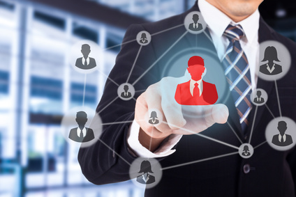 Businessman using finger for touch human icon